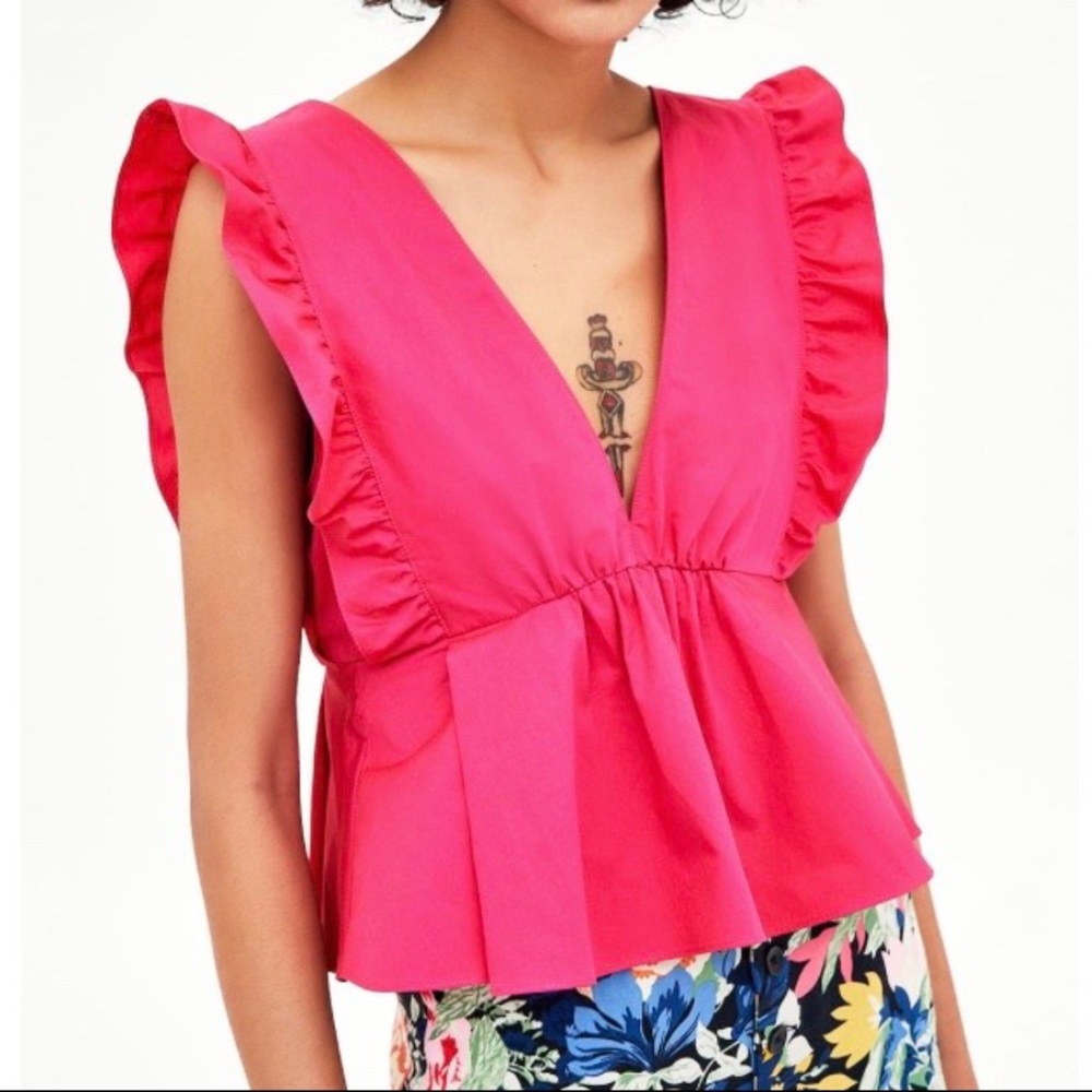 Zara Low-Cut Tie-Back Ruffle Top- Medium